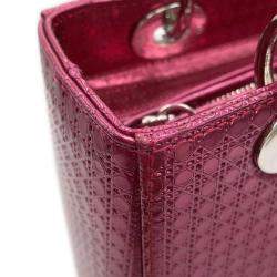 Dior Metallic Pink Patent Leather Medium Lady Dior Microcannage Handbag
