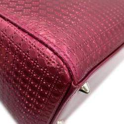 Dior Metallic Pink Patent Leather Medium Lady Dior Microcannage Handbag
