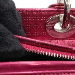 Dior Metallic Pink Patent Leather Medium Lady Dior Microcannage Handbag