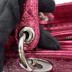 Dior Metallic Pink Patent Leather Medium Lady Dior Microcannage Handbag