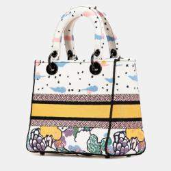 Dior White Multicolor Canvas Lady D-Lite Medium Shoulder Bag
