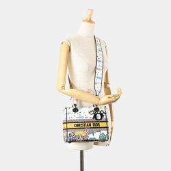 Dior White Multicolor Canvas Lady D-Lite Medium Shoulder Bag