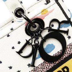 Dior White Multicolor Canvas Lady D-Lite Medium Shoulder Bag