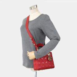 Dior Red Lambskin Lady Dior Shoulder Bag