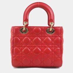 Dior Red Lambskin Lady Dior Shoulder Bag