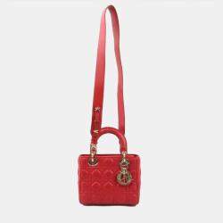 Dior Red Lambskin Lady Dior Shoulder Bag