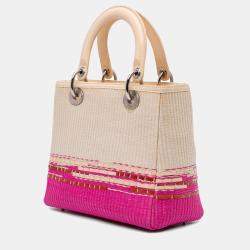 Dior Beige Pink Medium Raffia Lady Dior