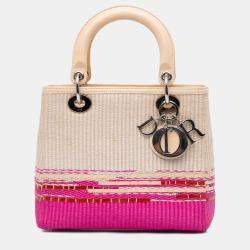 Dior Beige Pink Medium Raffia Lady Dior