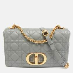 Dior Grey Cannage Leather Medium Caro Shoulder Bag