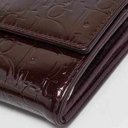 Dior Burgundy Oblique Patent Leather Wallet On Chain