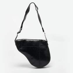Dior Black Python and Suede Vintage Saddle Bag