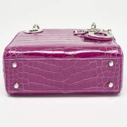 Dior Pink Alligator Swarovski Crystal Mini Lady Dior Tote