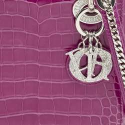 Dior Pink Alligator Swarovski Crystal Mini Lady Dior Tote
