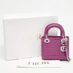 Dior Pink Alligator Swarovski Crystal Mini Lady Dior Tote