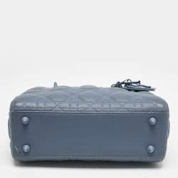 Dior Blue Ultramatte Cannage Leather Small Lady Dior Tote