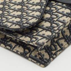 Pre Owned Dior Navy Blue/Beige Oblique Canvas Saddle Chain Pouch