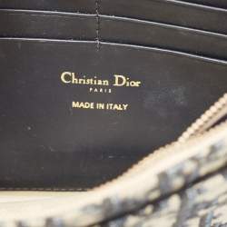 Pre Owned Dior Navy Blue/Beige Oblique Canvas Saddle Chain Pouch