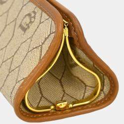 Christian Dior Beige/Brown Honeycomb Pattern Coin Case Wallet
