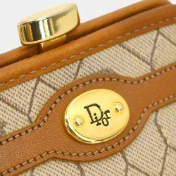 Christian Dior Beige/Brown Honeycomb Pattern Coin Case Wallet