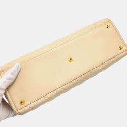 Christian Dior Beige Lambskin Lady Dior Cannage Large Handbag