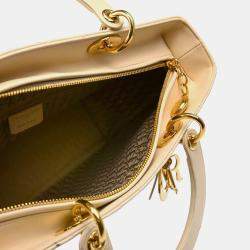 Christian Dior Beige Lambskin Lady Dior Cannage Large Handbag