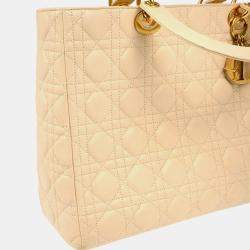 Christian Dior Beige Lambskin Lady Dior Cannage Large Handbag