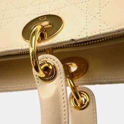Christian Dior Beige Lambskin Lady Dior Cannage Large Handbag