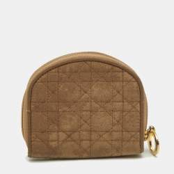 Dior Beige Cannage Fabric Zip Around Coin Purse