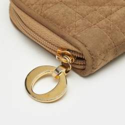 Dior Beige Cannage Fabric Zip Around Coin Purse