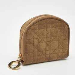 Dior Beige Cannage Fabric Zip Around Coin Purse