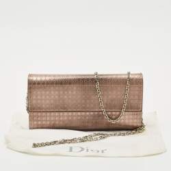 Dior Rose Gold Microcannage Patent Leather Lady Dior Croisiere Wallet On Chain