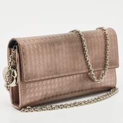 Dior Rose Gold Microcannage Patent Leather Lady Dior Croisiere Wallet On Chain