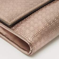 Dior Rose Gold Microcannage Patent Leather Lady Dior Croisiere Wallet On Chain
