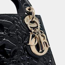 Dior Black Patent Leather Patent Cannage Lady Bag Mini