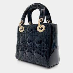 Dior Black Patent Leather Patent Cannage Lady Bag Mini