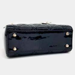 Dior Black Patent Leather Patent Cannage Lady Bag Mini