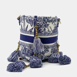 Dior Blue White Canvas D-BUBBLE Bucket Bag Small