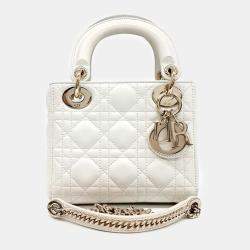 Dior White Leather Cannage Lady Bag Mini