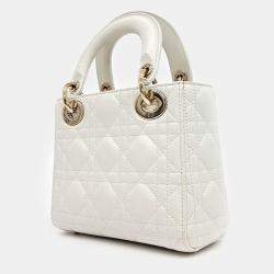 Dior White Leather Cannage Lady Bag Mini