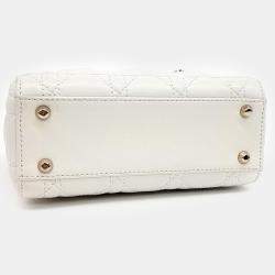 Dior White Leather Cannage Lady Bag Mini