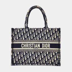 Dior Beige Navy Blue Fabric Oblique Book Tote Bag