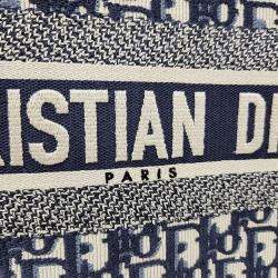 Dior Beige Navy Blue Fabric Oblique Book Tote Bag
