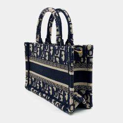Dior Navy Blue Fabric Book Tote Mini Shoulder Strap Bag