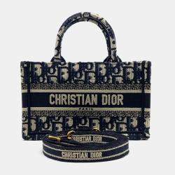 Dior Navy Blue Fabric Book Tote Mini Shoulder Strap Bag