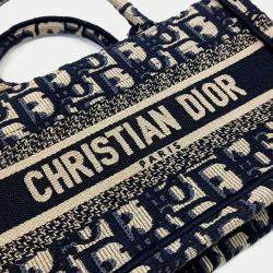 Dior Navy Blue Fabric Book Tote Mini Shoulder Strap Bag