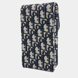 Dior Navy Blue Fabric Oblique Saddle Chain Crossbody Bag