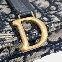 Dior Navy Blue Fabric Oblique Saddle Chain Crossbody Bag