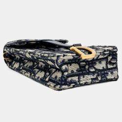 Dior Navy Blue Fabric Oblique Saddle Chain Crossbody Bag