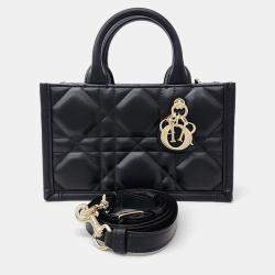 Dior Black Leather Cannage Book Tote Bag Mini