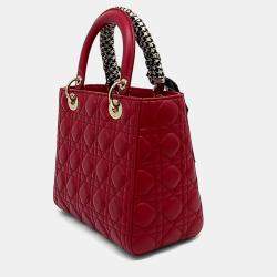 Dior Red Leather Cannage Lady Bag Medium